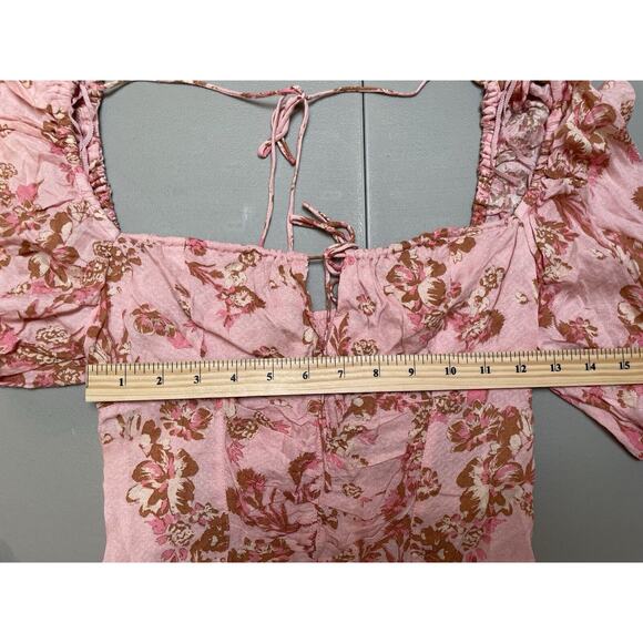 Free People Hilary Printed Top Size Small Pink Combo Smocked Back Blouse NWT $98 - Picture 11 of 11